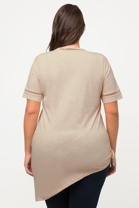 Longshirt, Raffband, V-Ausschnitt, Halbarm, Biobaumwolle