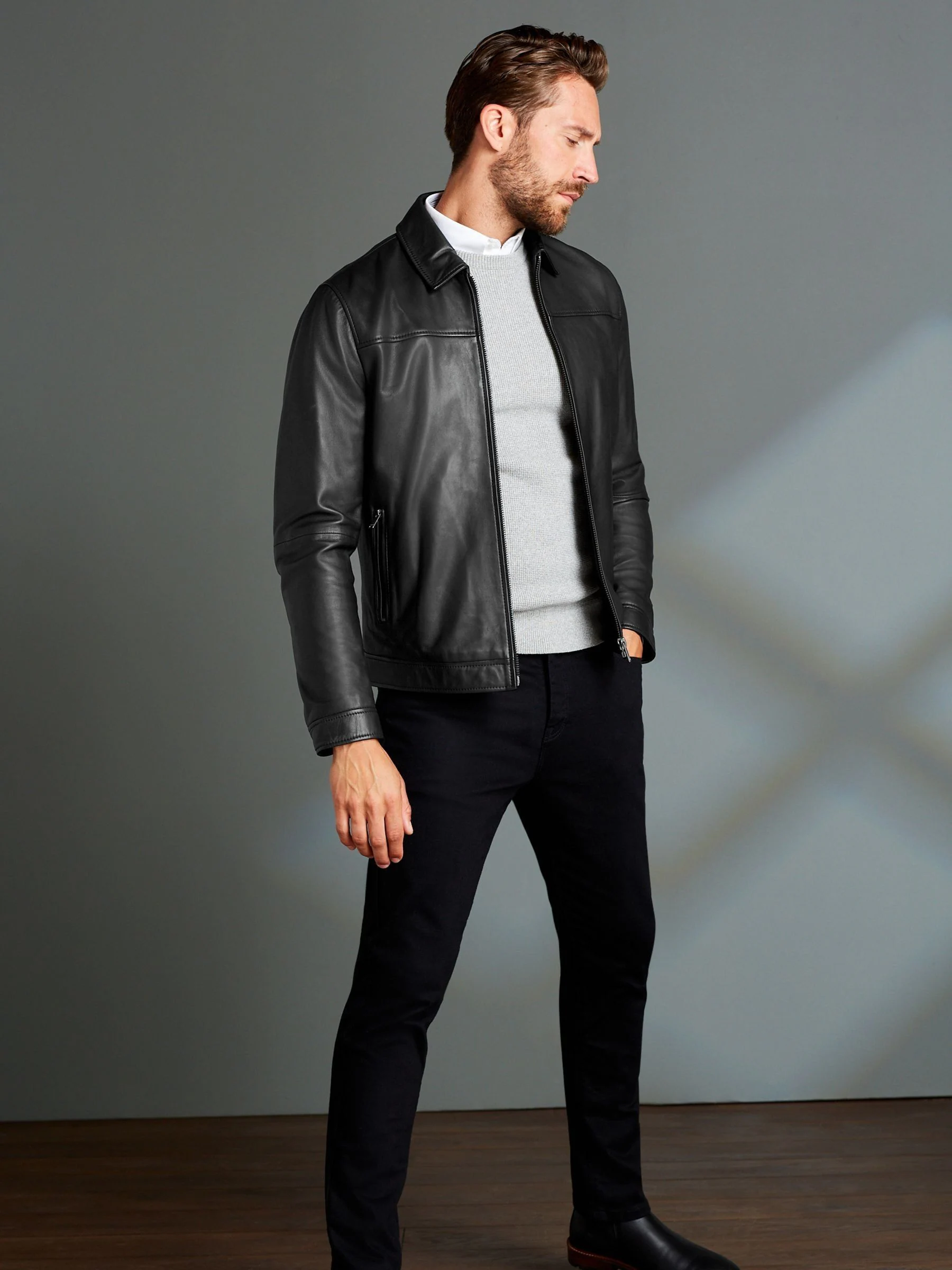 Zwart - Signature leren jack met kraag