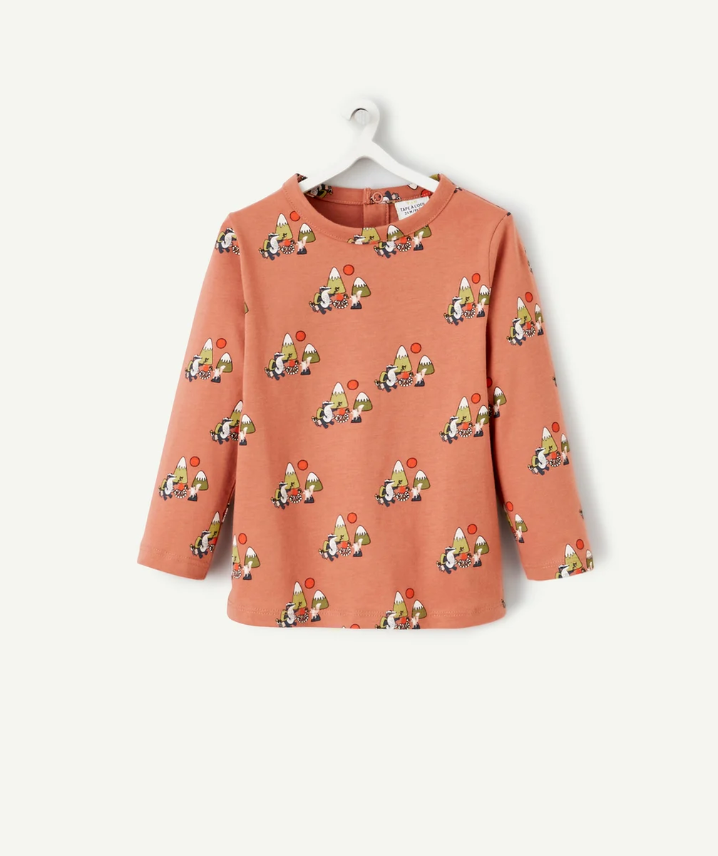 T-SHIRT BÉBÉ GARÇON EN COTON BIO ROUILLE IMPRIMÉ AVEC ÉCUREUILS ET MONTAGNES