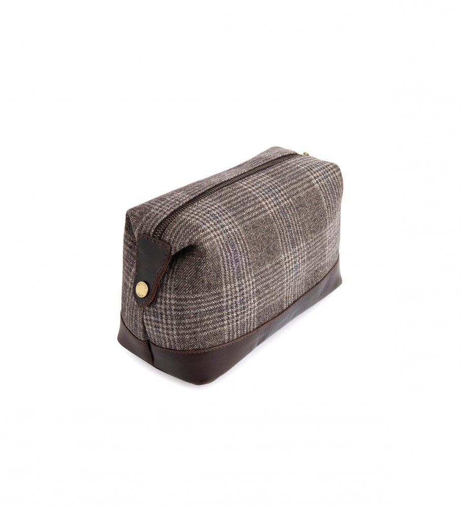 Nécessaire Hackett Truro Tweed em couro marrom