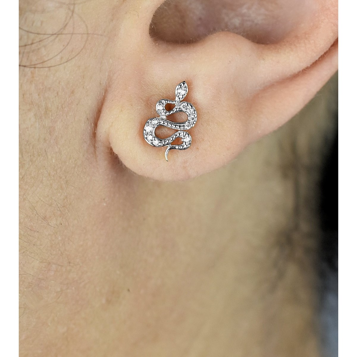 Boucles d'oreilles serpent serti d'oxydes de zirconium Argent 925 Rhodié
