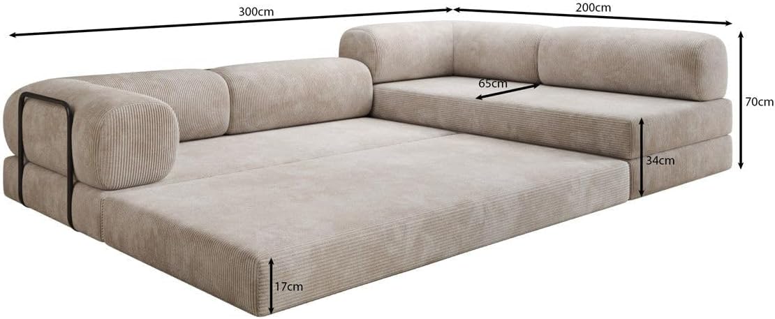 Designer Sofa Lazy L in Cord Beige Links
