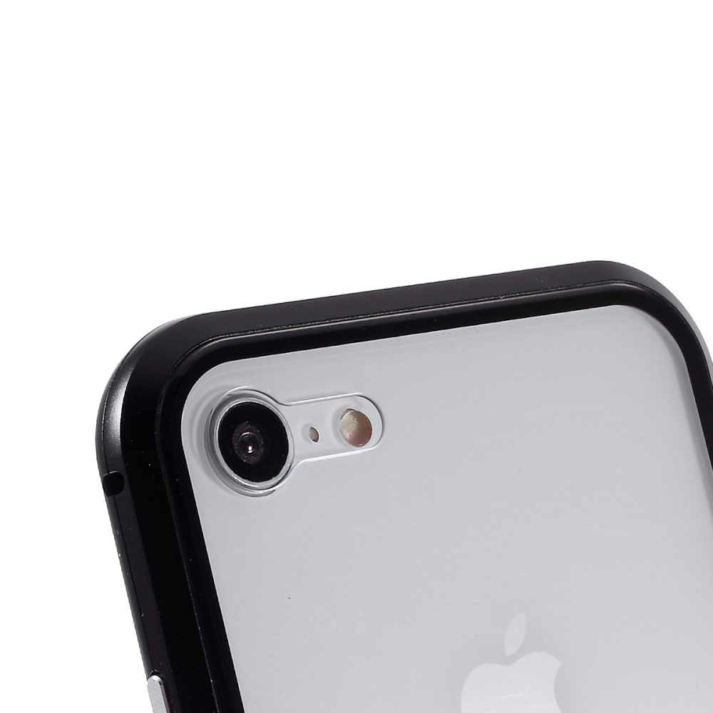 iPhone SE (2022/2020) / 8 / 7 Magnetische Alu Schutzhülle mit Panzer Glas Backcover   Display- / Kameraschutz (Magnet-Technologie) - Schwarz