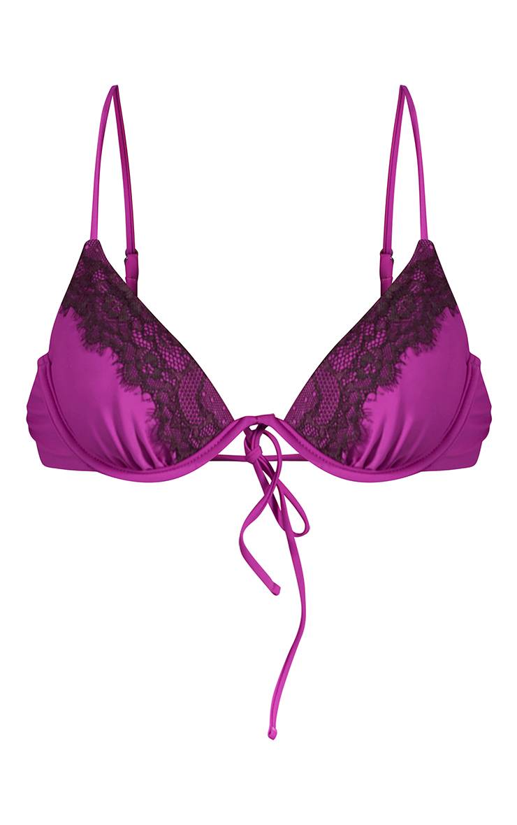 Violet Haut De Bikini À Armatures Avec Détail En Dentelle Contrastante