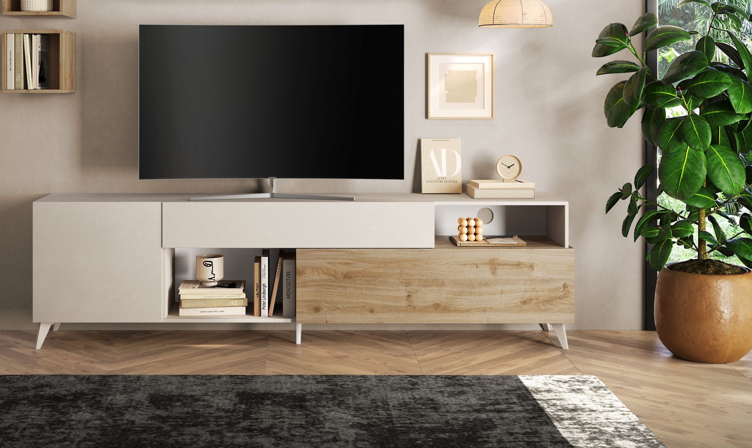 INOSIGN Lowboard »Monaco in Breite 241 cm, TV-Schrank mit Tür, Klappe und Schubkasten« Mediaboard – sanft schliessend, edel, mit Kabelkanal, spürbar geräumig