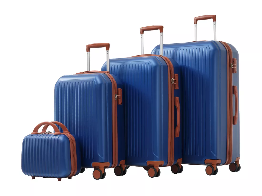 Bagage à main de 4 pièces 14&20&24&28 pouces– bagage à coque rigide - Avec poignées télescopiques en métal - bleu