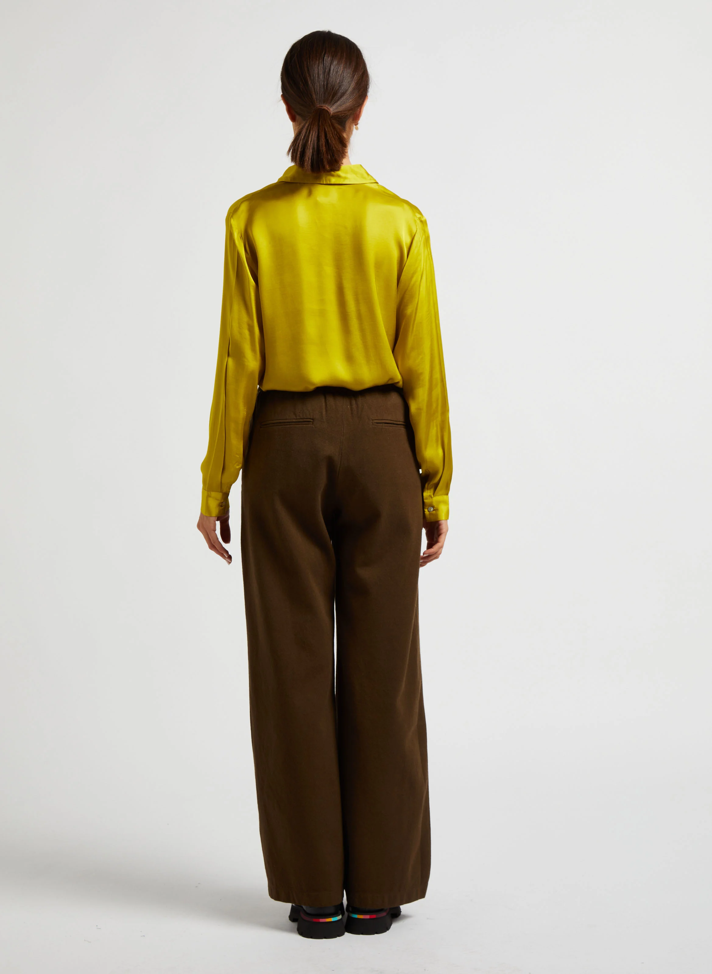 Pantalon large en laine et coton| Vert