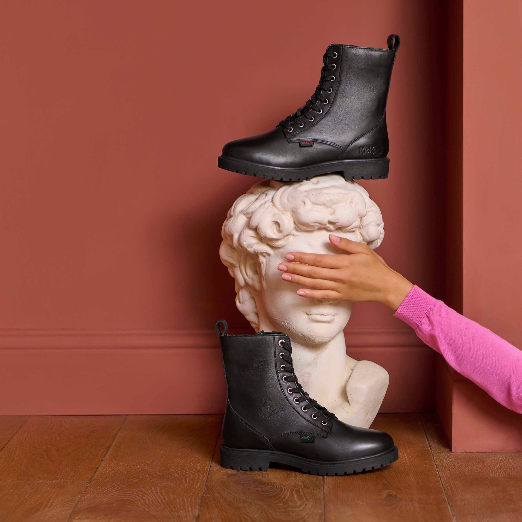 Bottines à lacets Femme en cuir noir