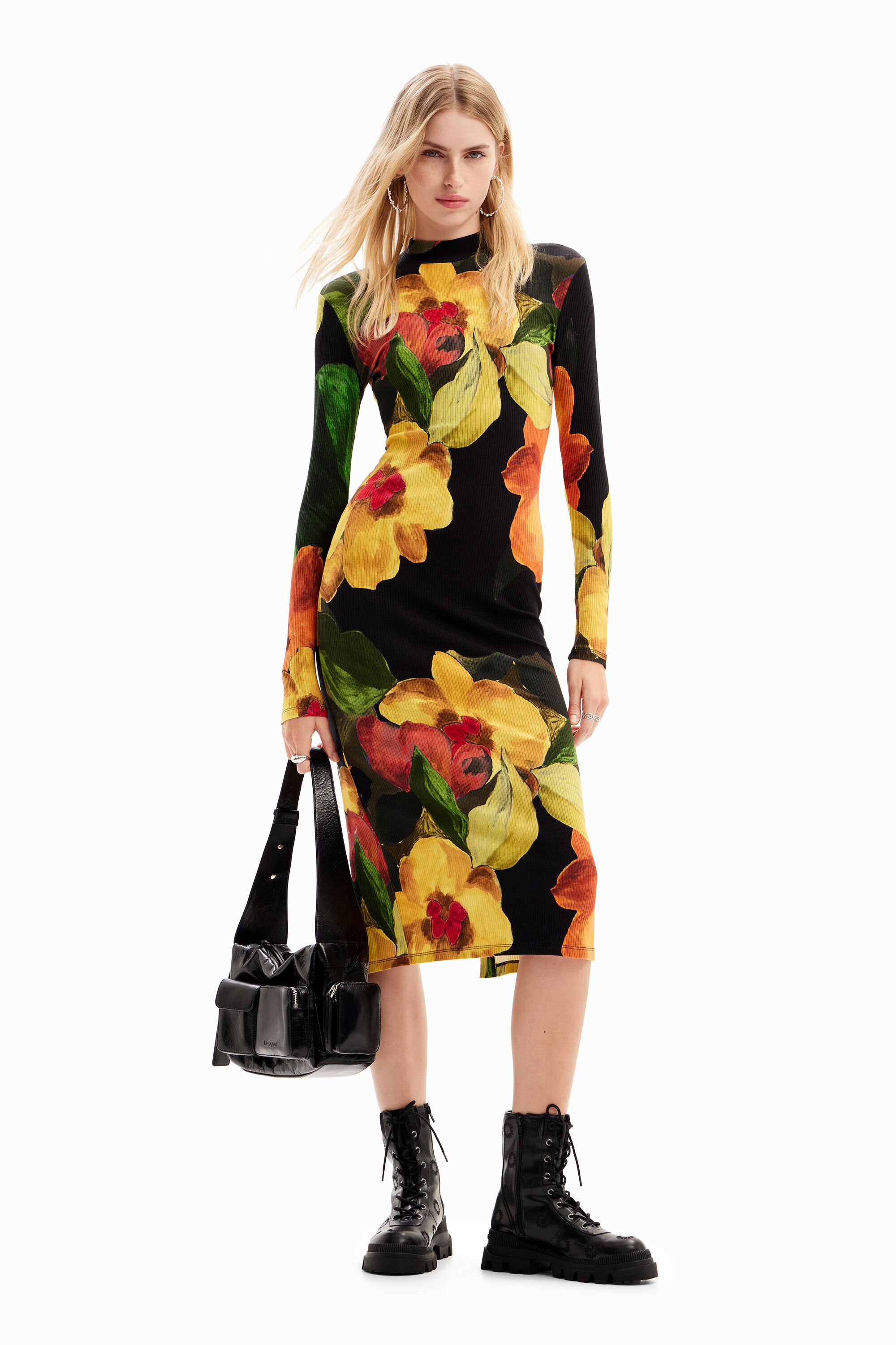 vestido midi floral justo