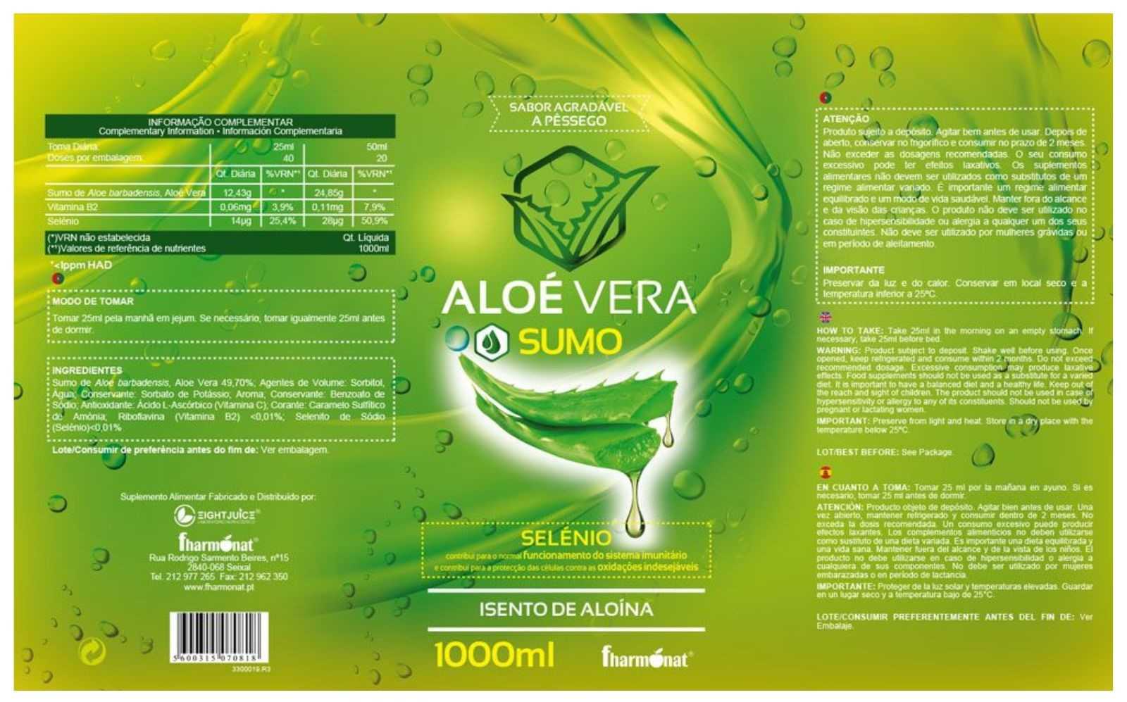 Suco de Aloe Vera Fharmonat 1000 ml