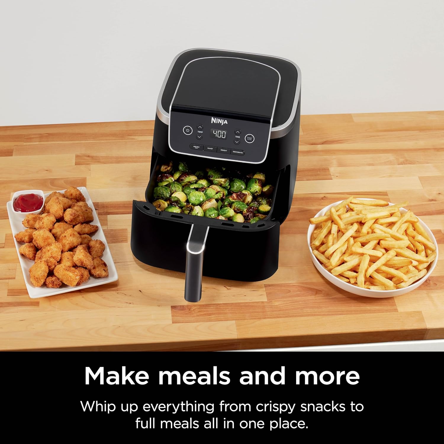 Ninja AF141 – Friteuse à air comprimé Pro 4 en 1 avec capacité de 5 litres, friture à air, rôti, réchauffement, déshydratation, technologie Air Crisp avec 400 °C pour des résultats chauds et