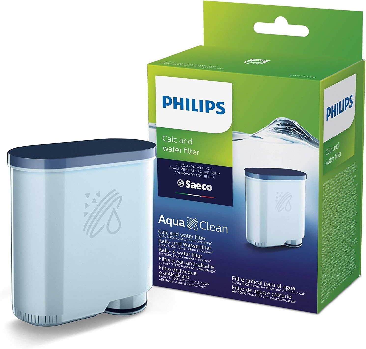 Philips Series 5400 Kaffeevollautomat – LatteGo Milchsystem, 12 Kaffeespezialitäten, Intuitives Display, 4 Benutzerprofile, Schwarz (EP5441/50) & Philips Kalk CA6903/10 Aqua Clean Wasserfilter