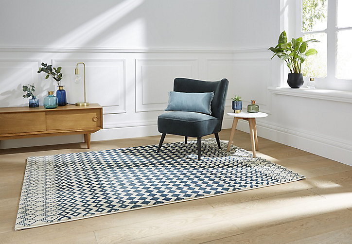 Tapis Graphic optique blanc bleu 100 x 150 cm