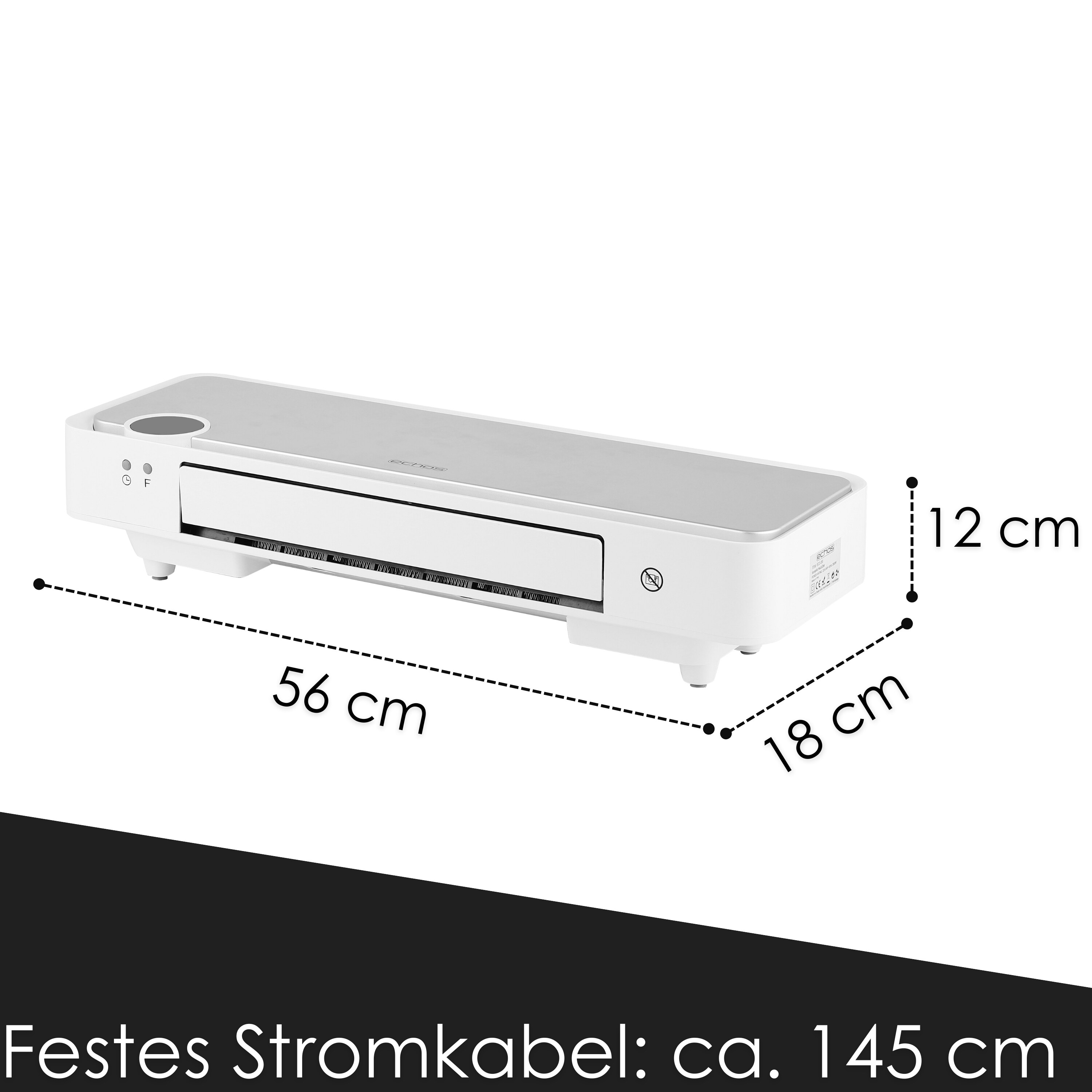 Echos Keramik Wandheizlüfter mit Fernbedienung Timer 2 Stufen 2000W
