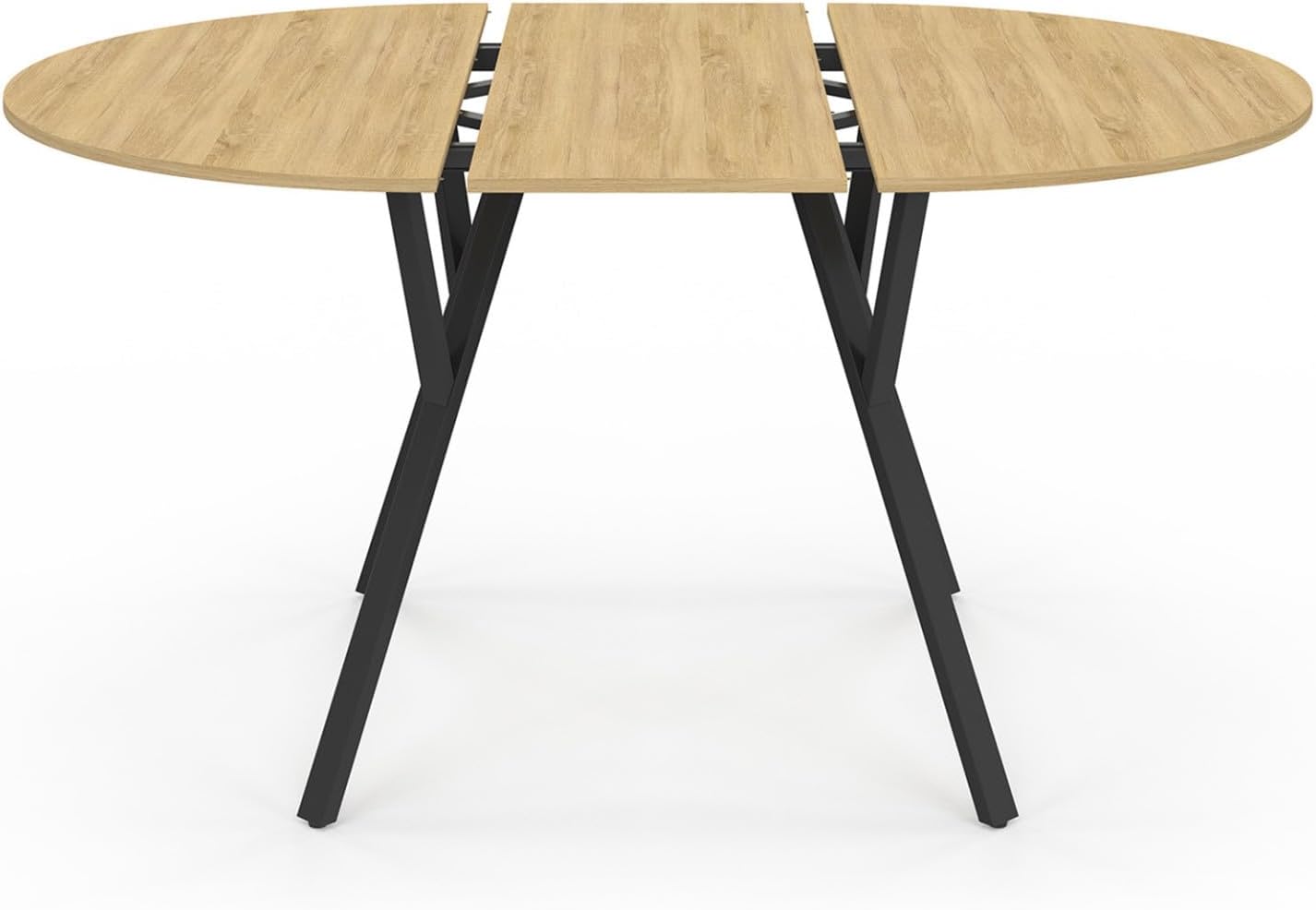 IDMarket - Ausziehbarer runder Esstisch YSEULT 4-8 Personen Holz und Schwarz Industriedesign 110-150 cm