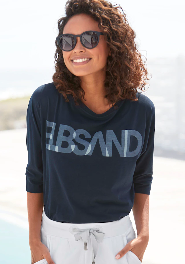Elbsand 3/4-Arm-Shirt , mit Logodruck, Baumwoll-Mix, lockere Passform