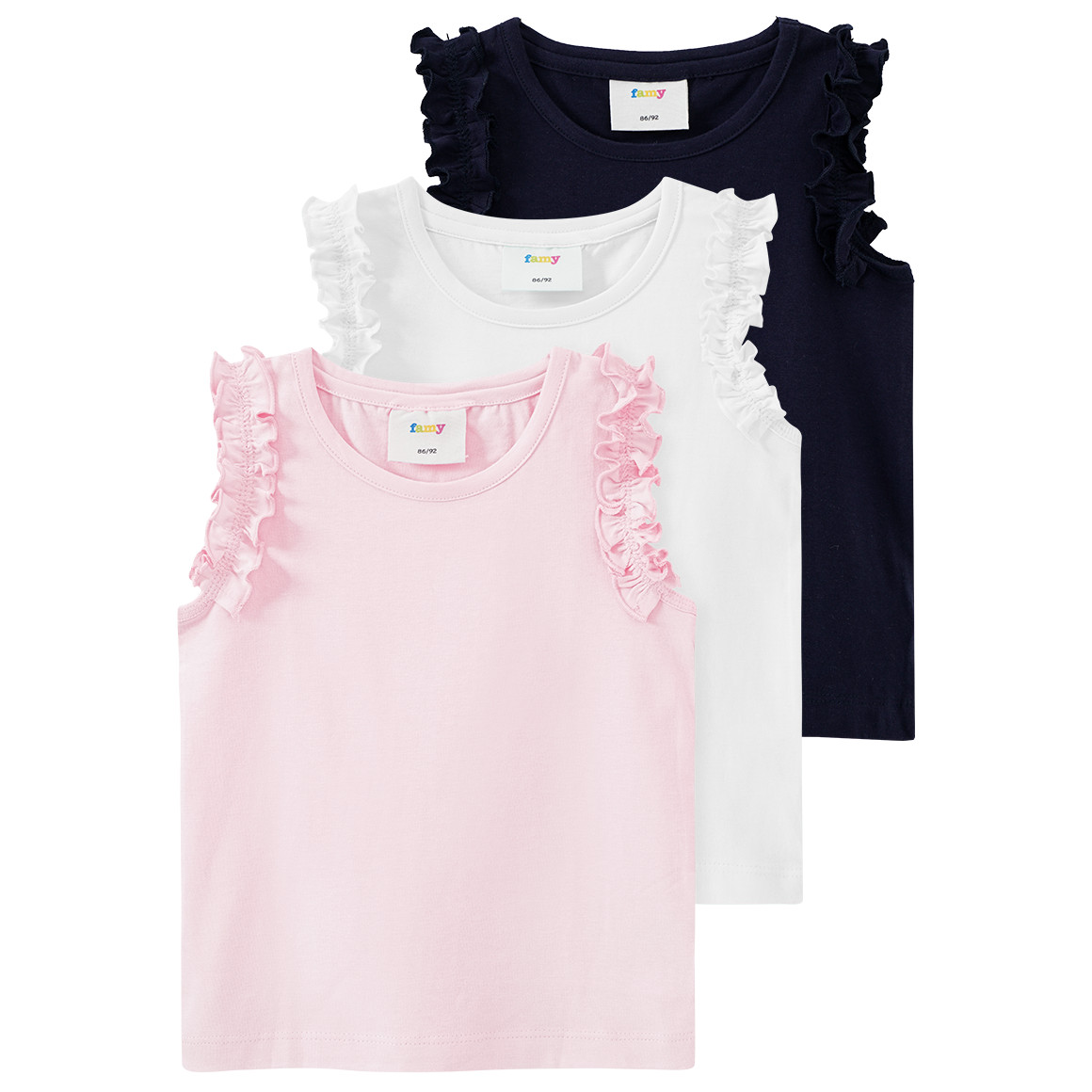 Famy 3 Mädchen Tops im Basic-Look hellrosa / weiss / dunkelblau