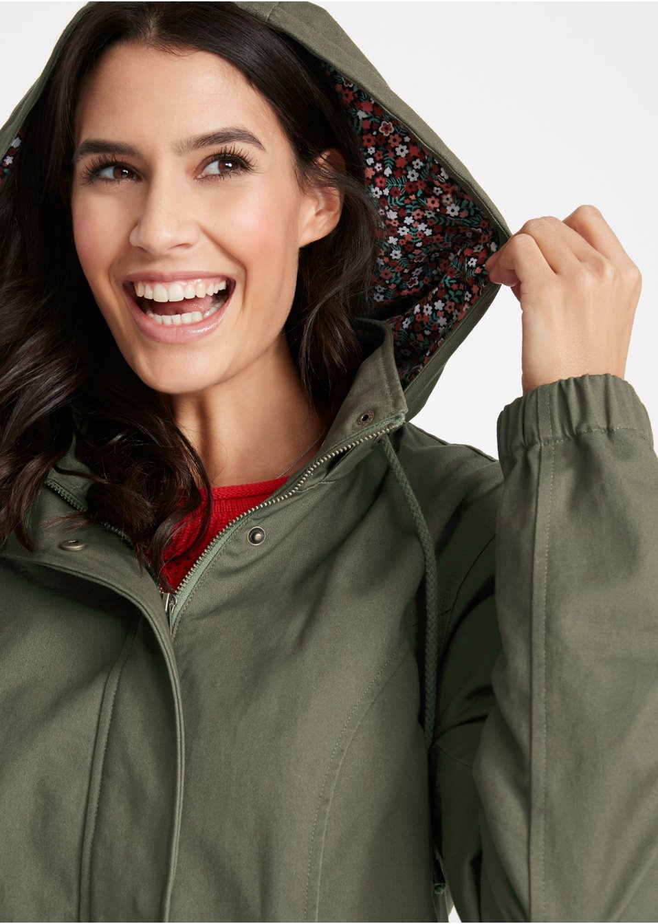 Parka coton mi-saison avec capuche imprimée