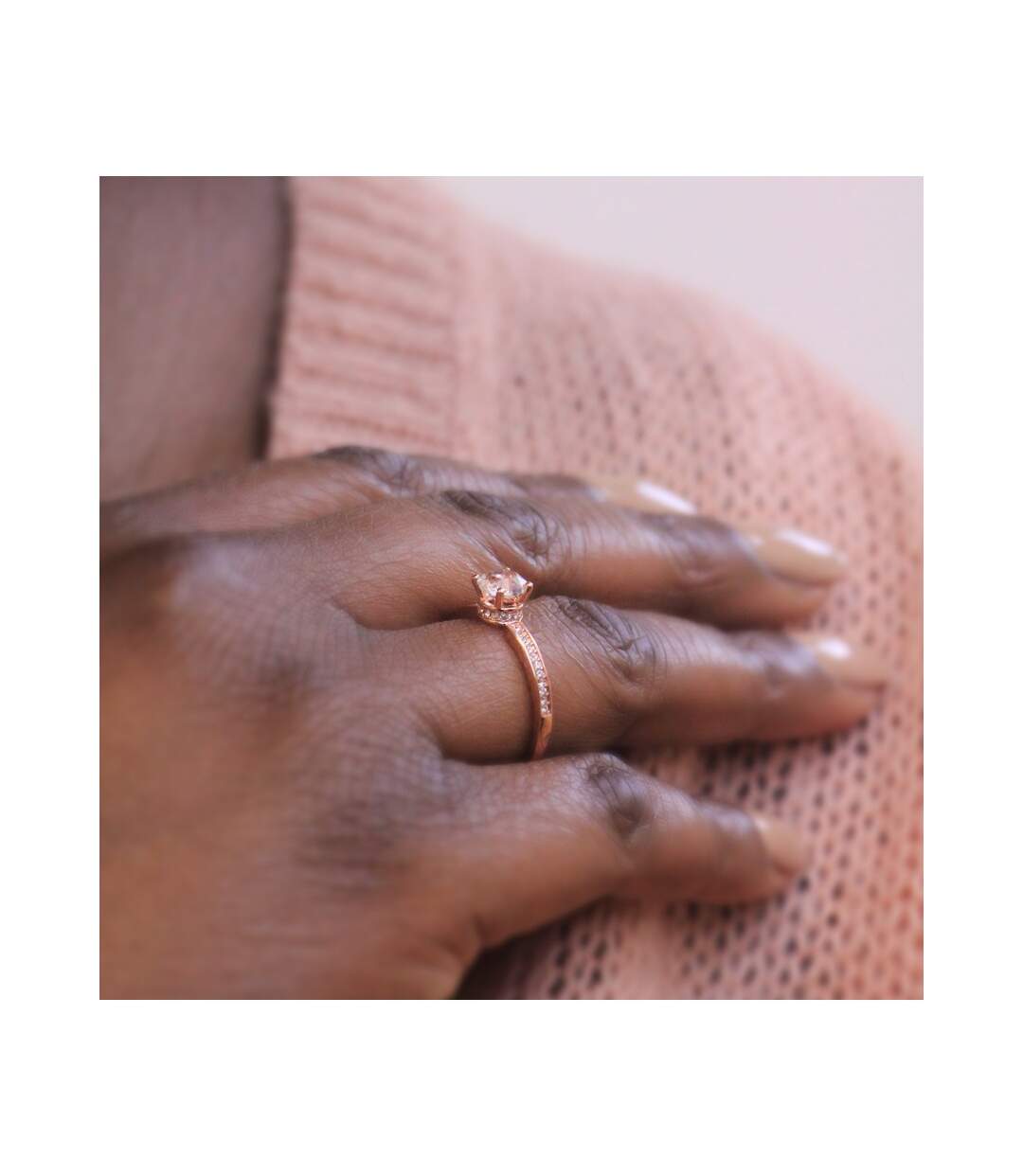 Bague Simple Square - Or Rosé et Cristal