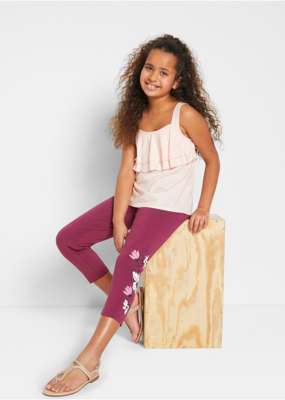 Lot de 2 leggings 3/4 fille avec coton