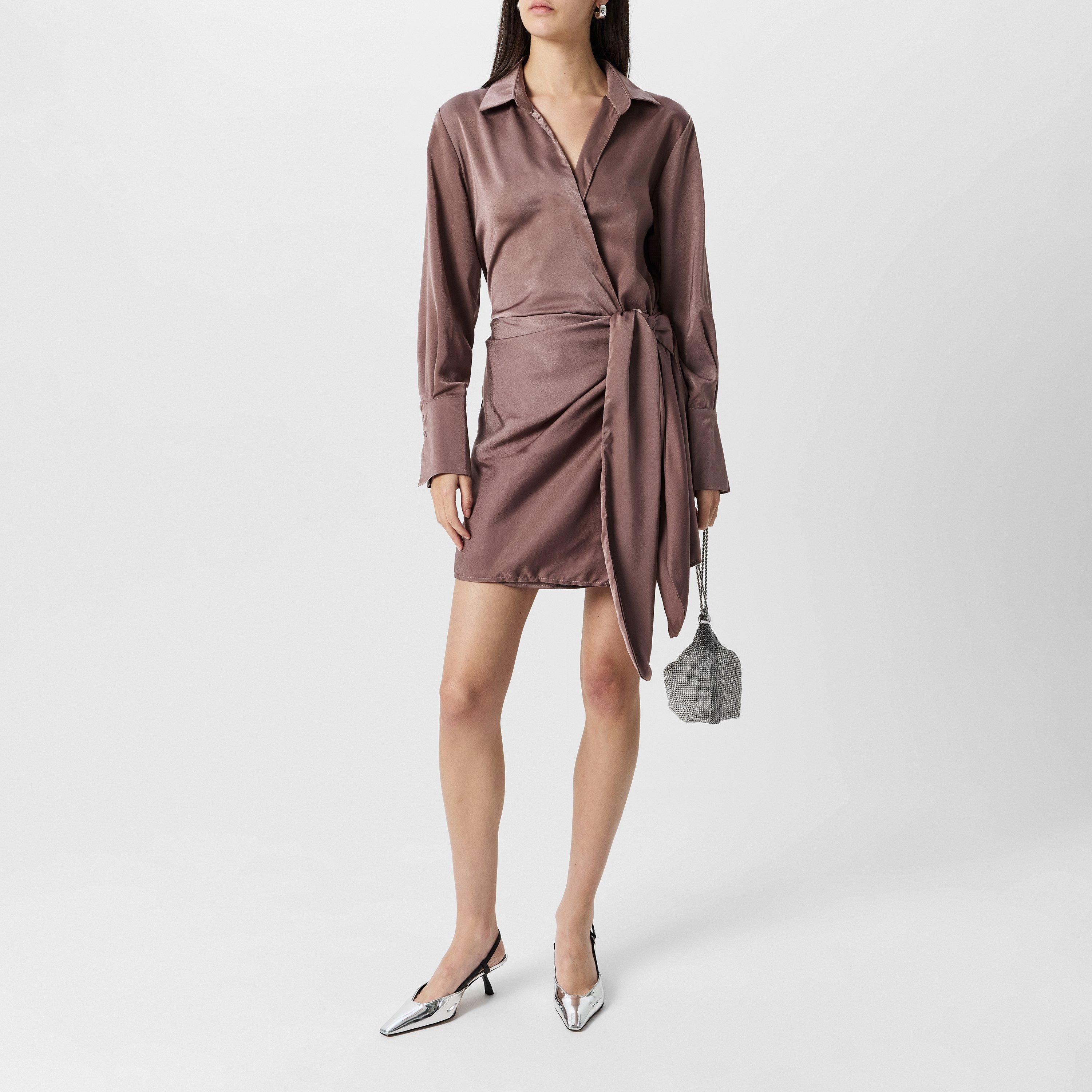 AX Paris Tie Wrap Satin Mocha Mini Dress