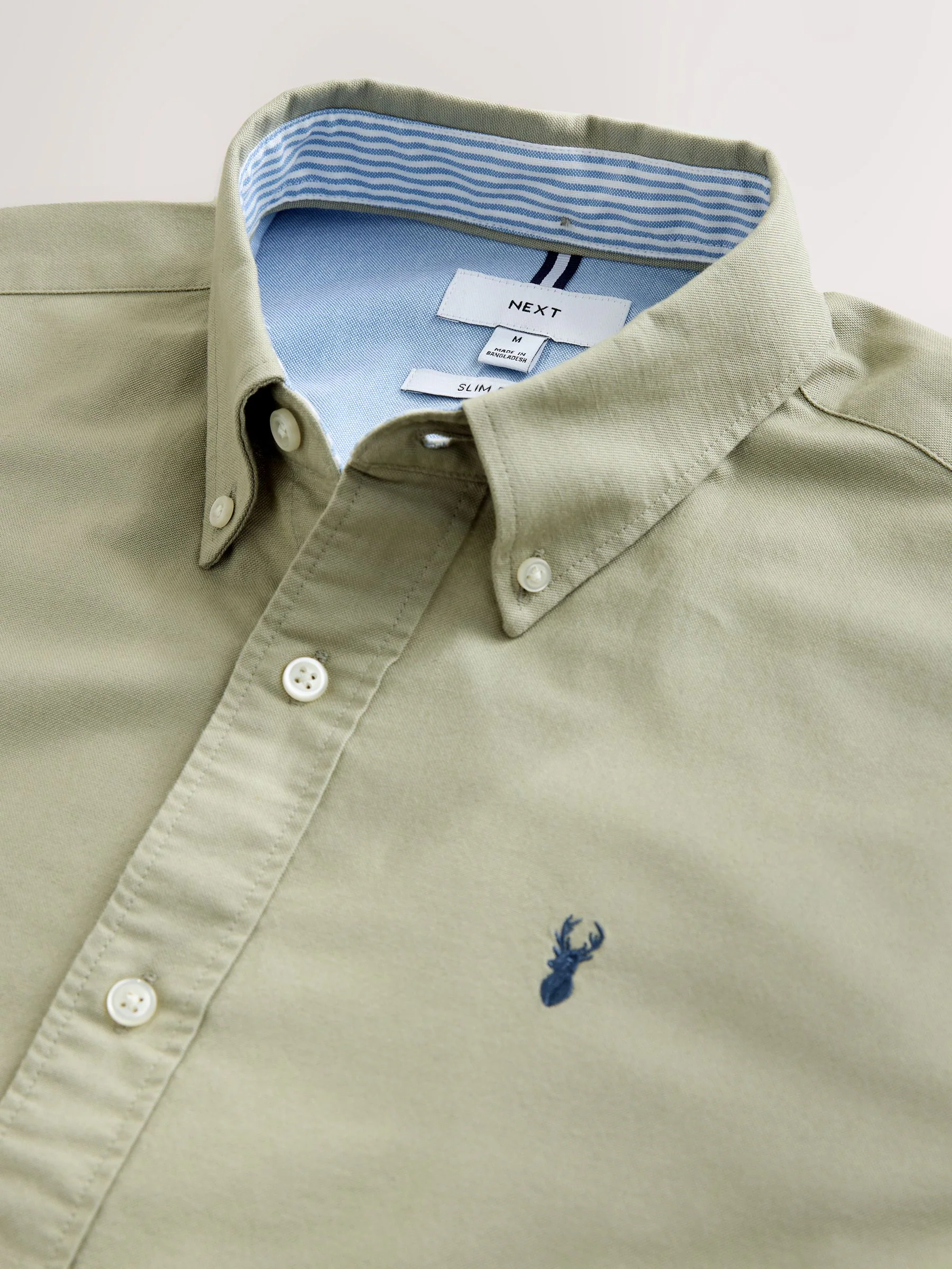 Grijs-groen - Slim Fit - Oxford-hemd met lange mouwen