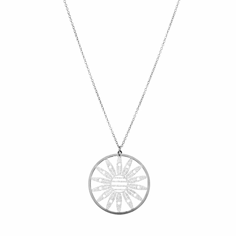 Collier Fleur Marguerite Argent Glitter Blanc