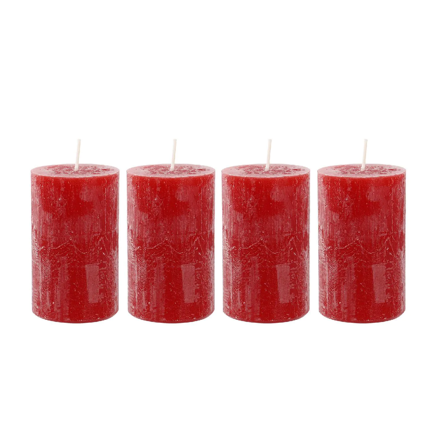 Rustik Kerzen Set - 4er Set in Rot (6 x 10 cm)