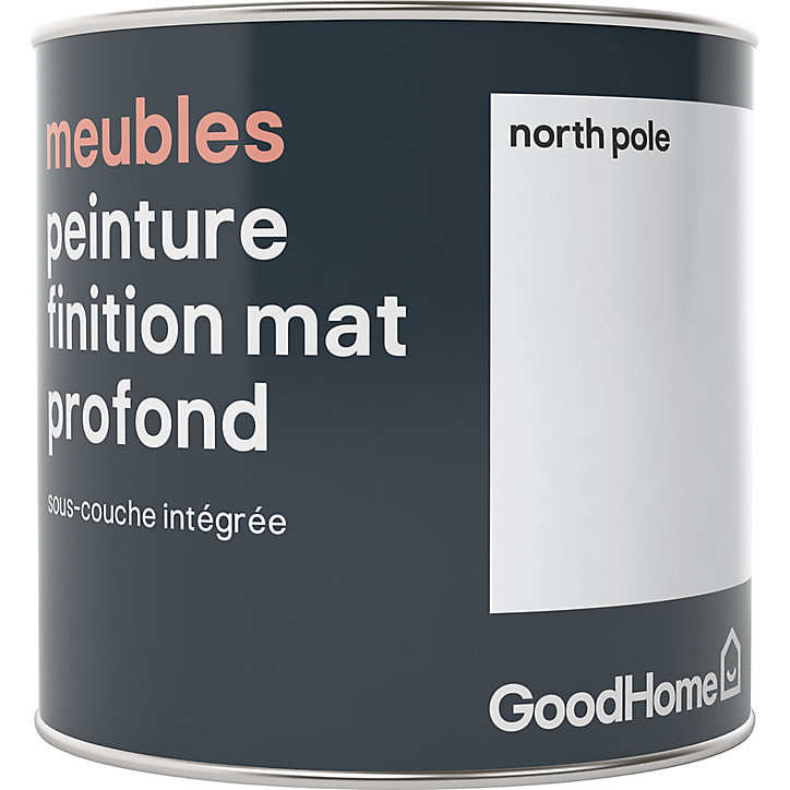 Peinture de rénovation meubles GoodHome blanc North Pole mat profond 0,5L