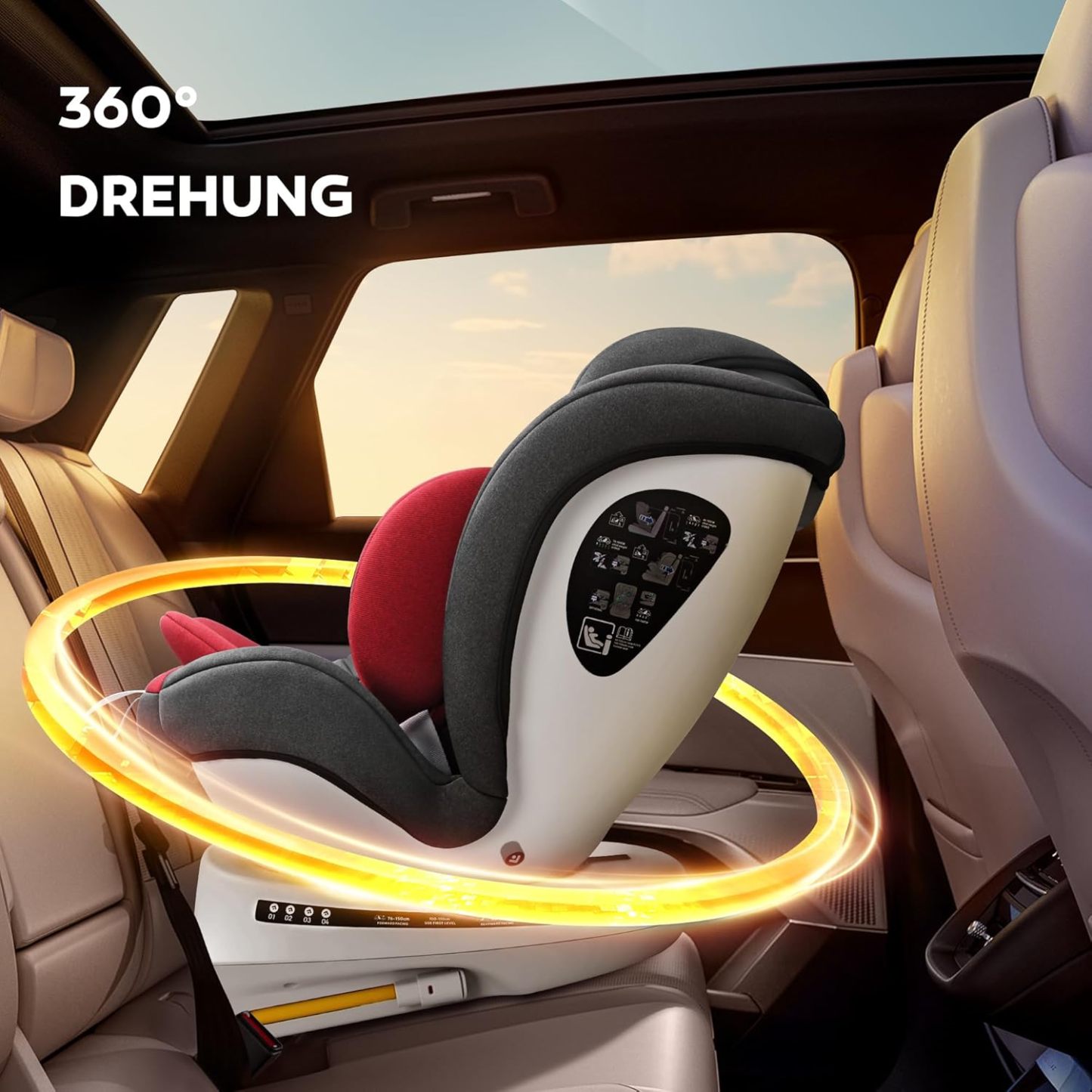 Miophy I-Size 360°drehbar Kindersitz, Gruppe 0+1/2/3, 0-12 Jahre, 40-150 cm, Baby Autositz mit isofix