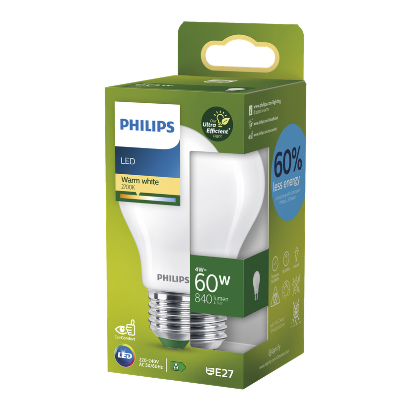 Normalpære, LED E27 4W 840 lm