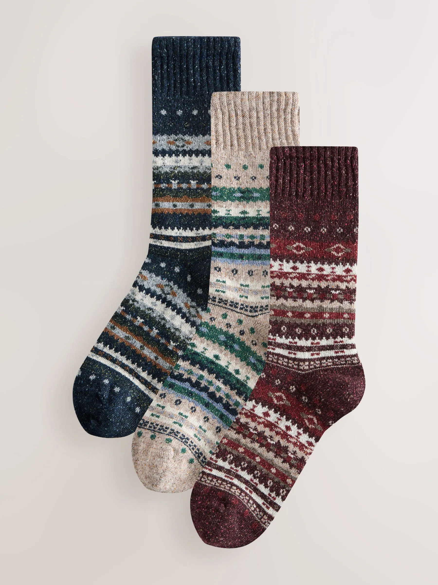 Blauw/naturel/rood met fairislemotief - Signature Thermal Wool Blend Socks 3 Pack