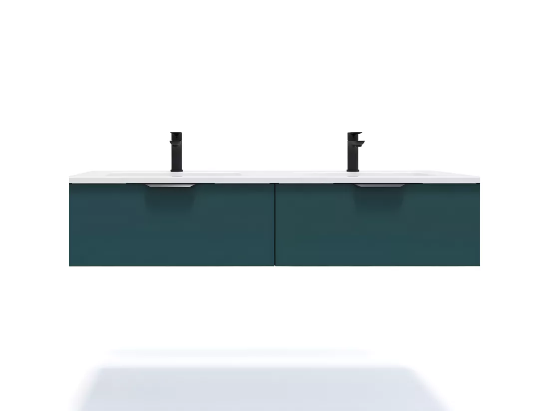 Meuble de salle de bain suspendu double vasque intégrée 140cm 2 tiroirs Bleu - Soho