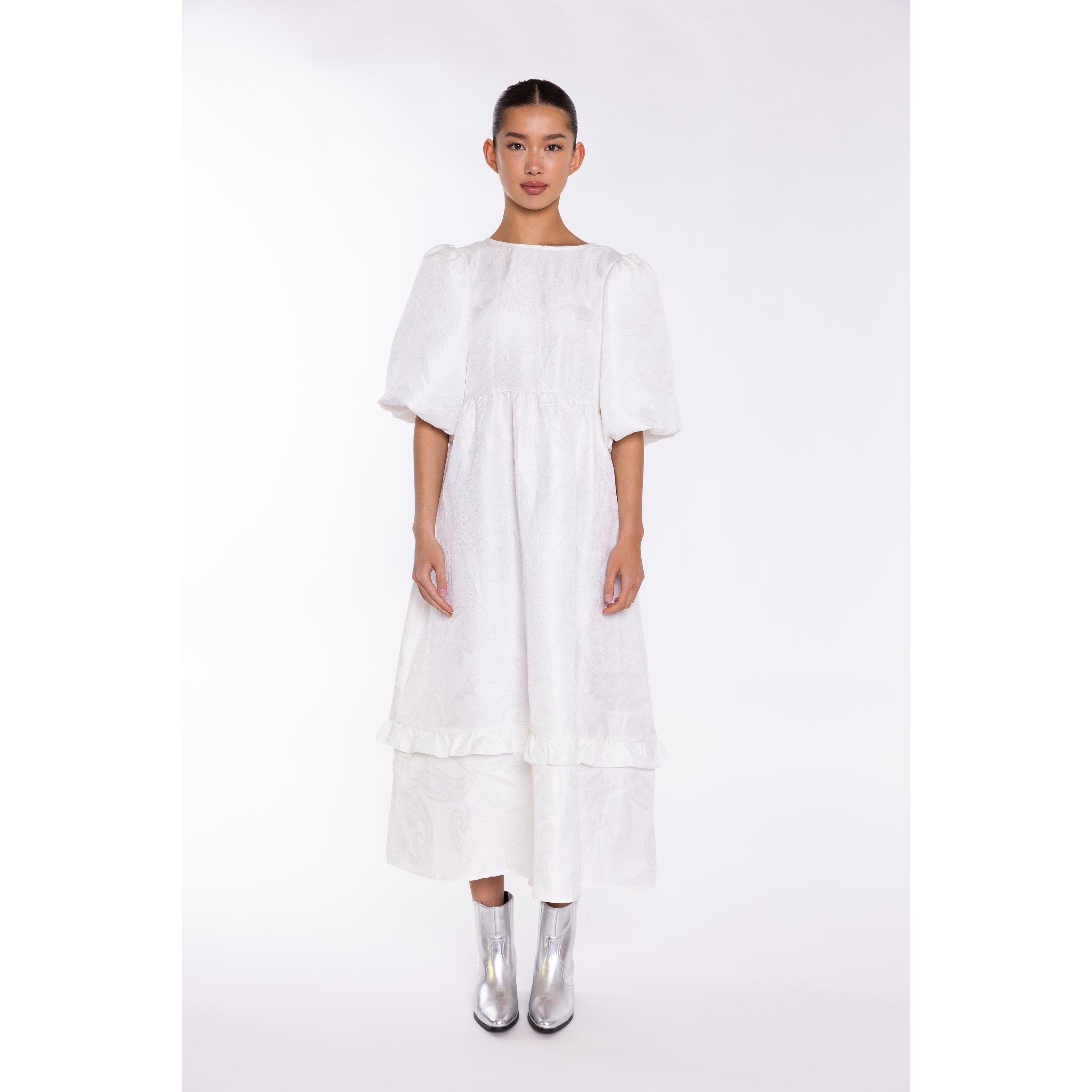 Glamorous Off White Brocade Tiered Tie Back Midi Dress