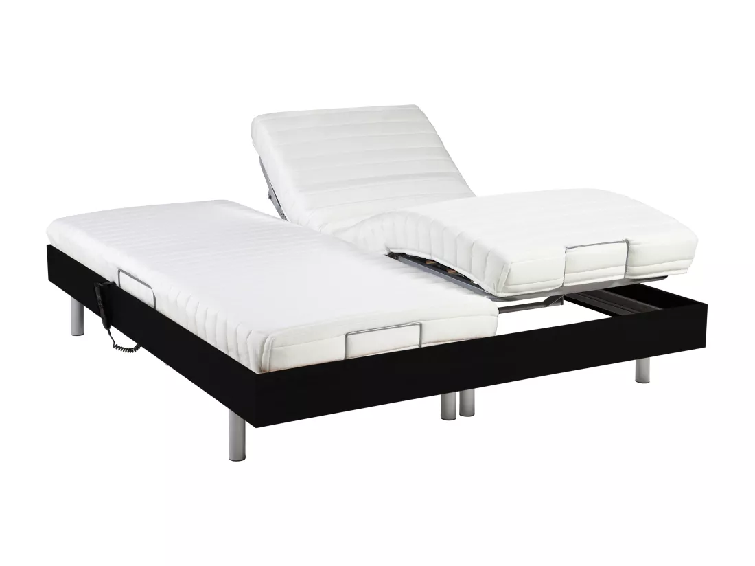 Lit électrique de relaxation tout plots + matelas latex - 2 x 70 x 190 cm - Noir - CASSIOPEE III de YSMÉE
