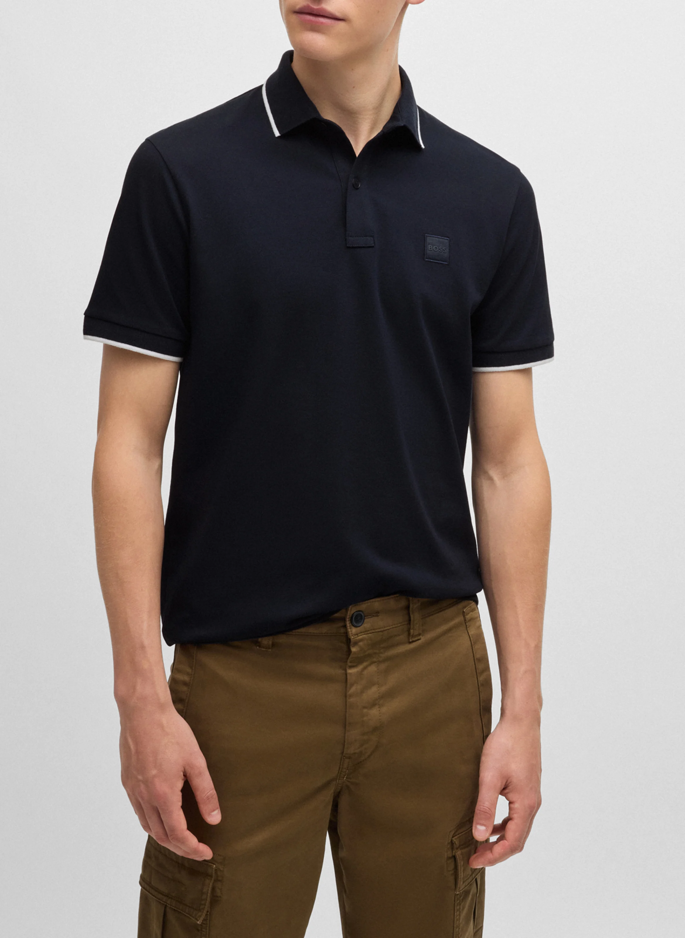 Polo slim-fit en coton stretch | Bleu
