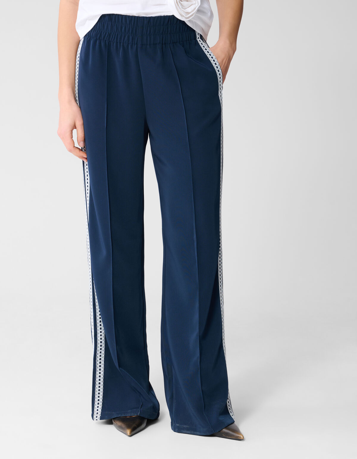 Kanten Wide Leg Broek Donkerblauw