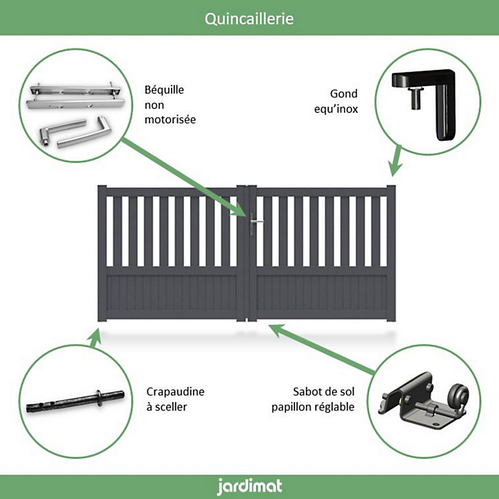 Portail Jardimat aluminium Garonne gris 7016 - 300 x h.140 cm