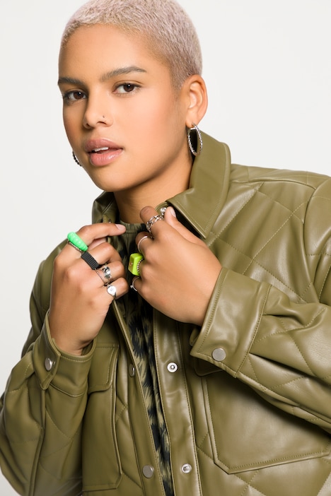 Hemdjacke, Wide Fit, Lederoptik, Hemdkragen, Langarm