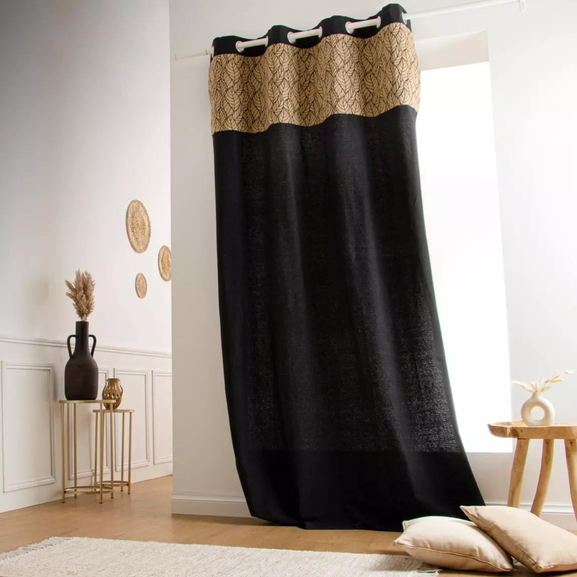 Rideau coton et jute (140 x 240 cm) Nama Noir