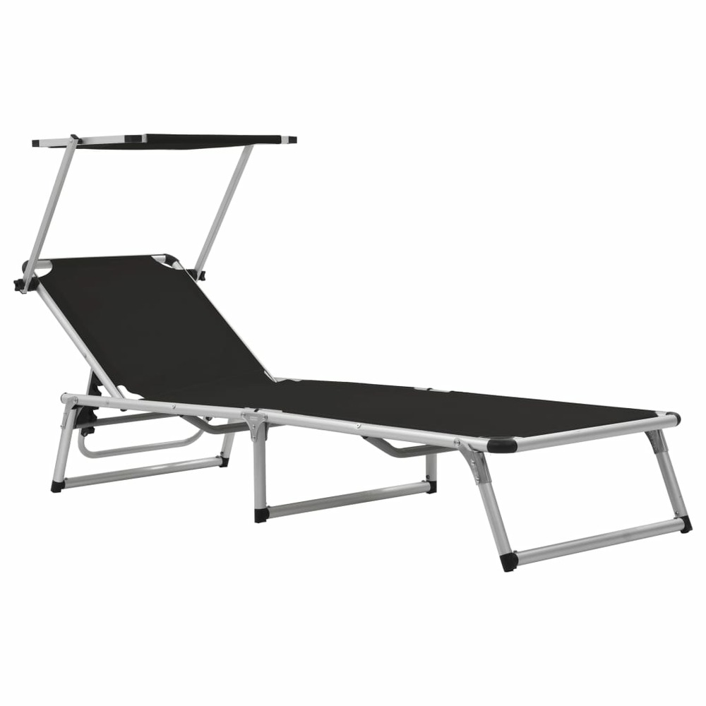 Chaises longues pliables et toit 2 pièces aluminium textilène noir