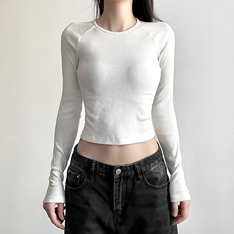 Sosana - T-shirt met lange mouwen en grafische print, slim-fit en cropped pasvorm