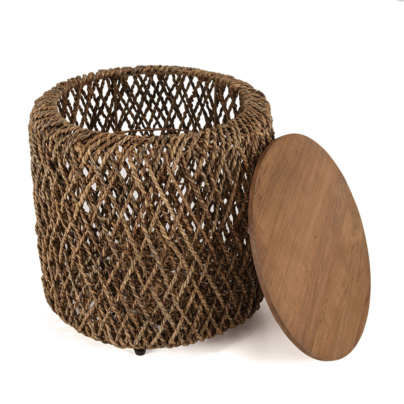 Macabane Table d'appoint ronde en tissage de fibre de cocotier Sixtine bois - 49x49x47 cm