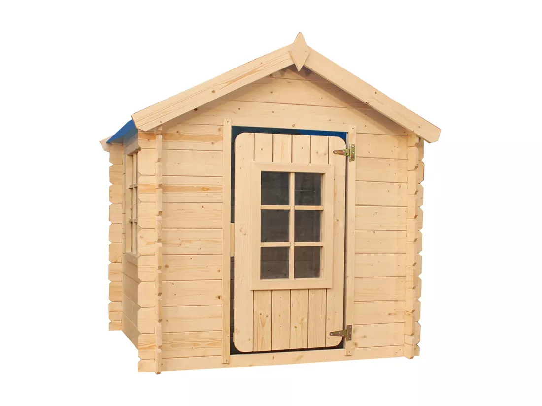 Timbela M570M-1 Maison en bois pour enfants -Toit bleu- 111x114xH121cm/0.9 m2