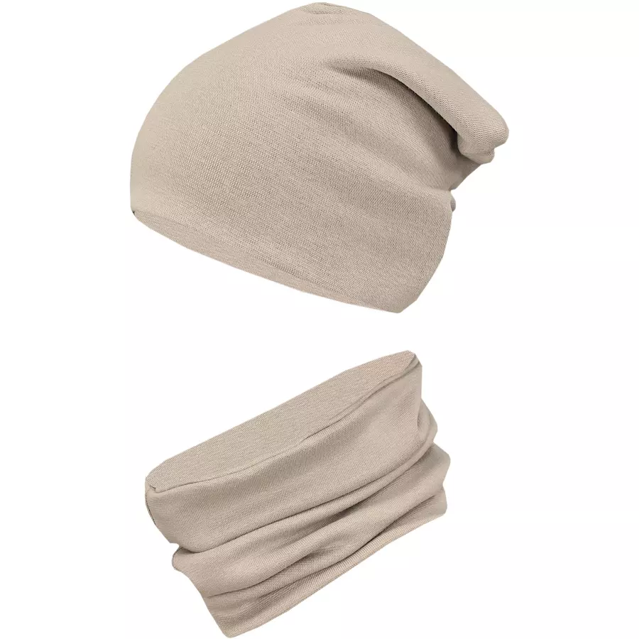 TupTam Unisex Kinder Beanie Mütze Schlauchschal Set beige Modell 1