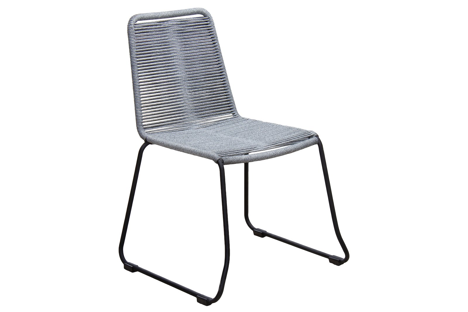 Blom hagestol Sortlakkert stål med sete i grått tau. Uten arm.