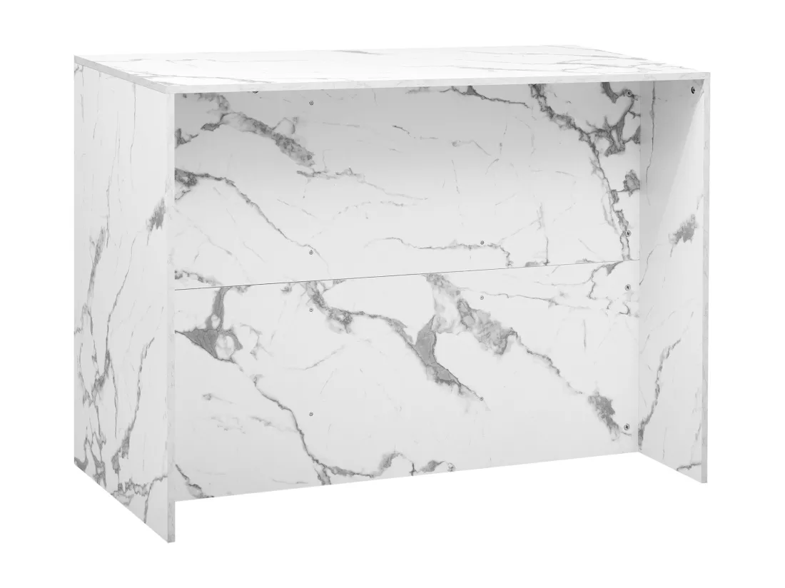 Ilot central de cuisine avec 3 portes et 3 tiroirs - 112 x 60 x 90.5 cm - Plateau en effet marbre - Bois MDF - Blanc
