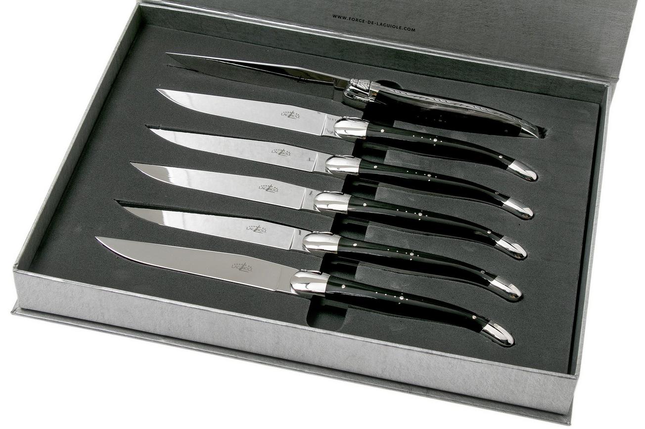 Forge de Laguiole set van 6 steakmessen zwart hoorn, T62MINBN