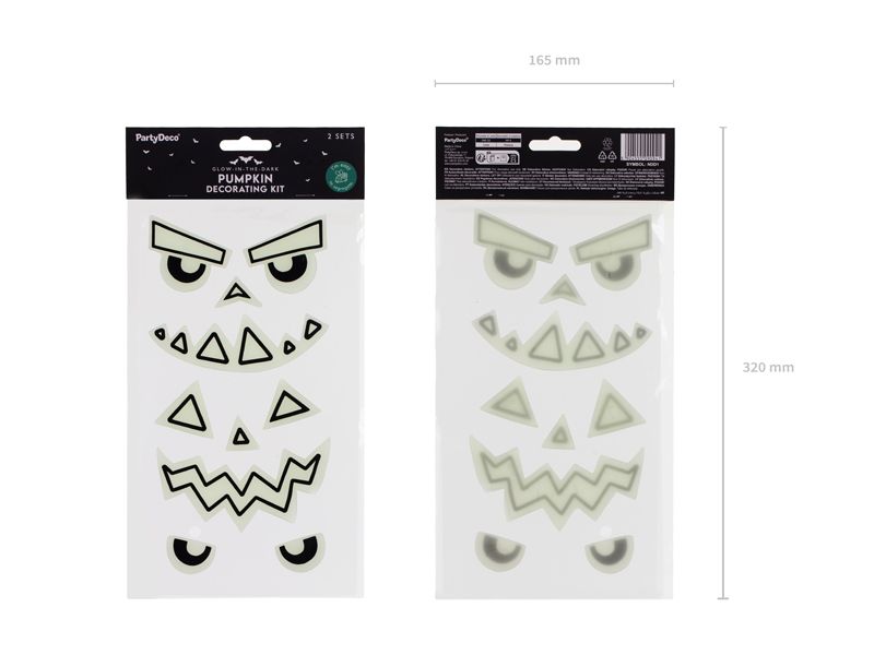 Partydeco Gel-Aufkleber für Kürbis, leuchtend, 2 Stück Halloween Aufkleber als Dekoration für Kürbis