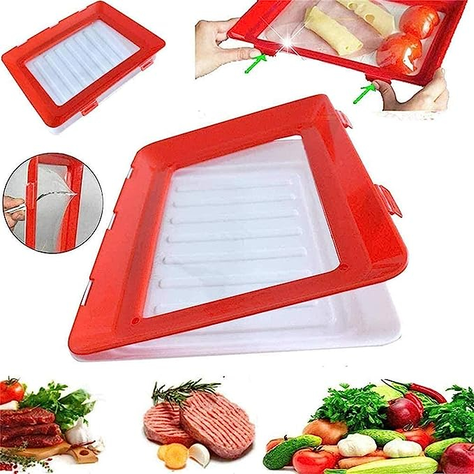 (30x20cm) Vakuum Aufbewahrungs Tablett Lebensmittel Konservierungs Box Aufschnitt Frischhalte Platte - Weiss / Rot